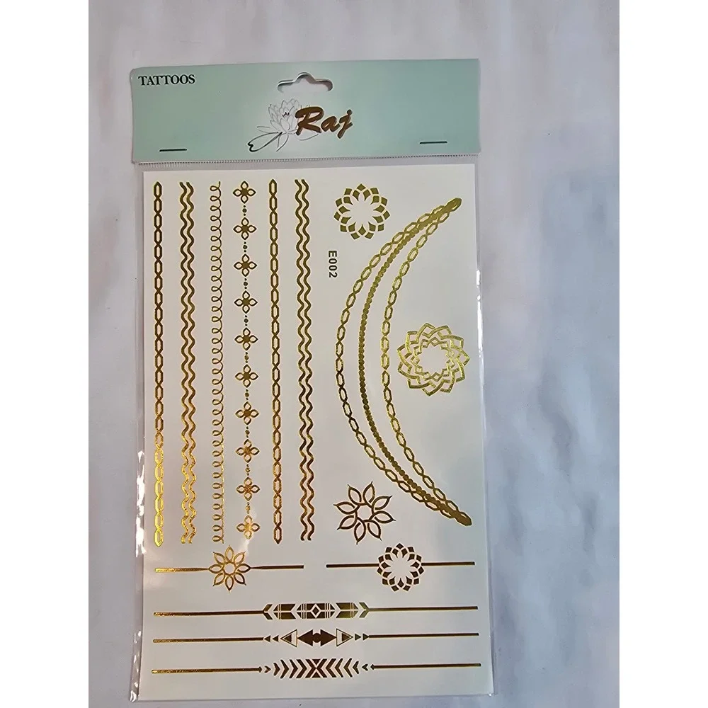 Raj Metallic Temporary Tattoos Gold Silver Body Art Sticker Beach Party Festival